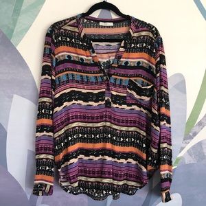 LUSH tribal print multi color blouse